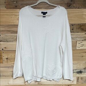 Grace size XL White Super Soft Relaxed Fit Star Crewneck Stretchy Sweater